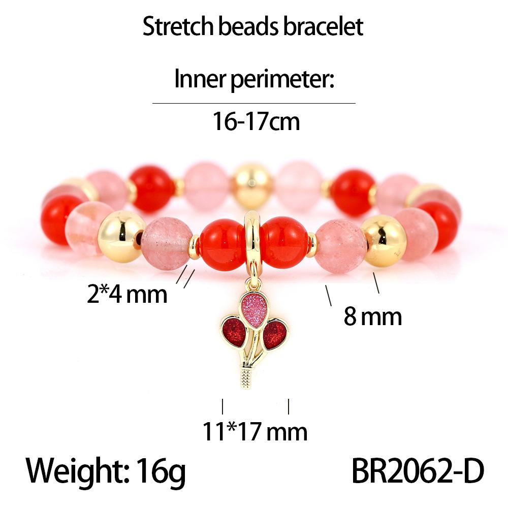 Elegant Handmade Beaded Semi-Precious Stone Bracelet with 18K Copper-Plated Heart LOVE Pendant
