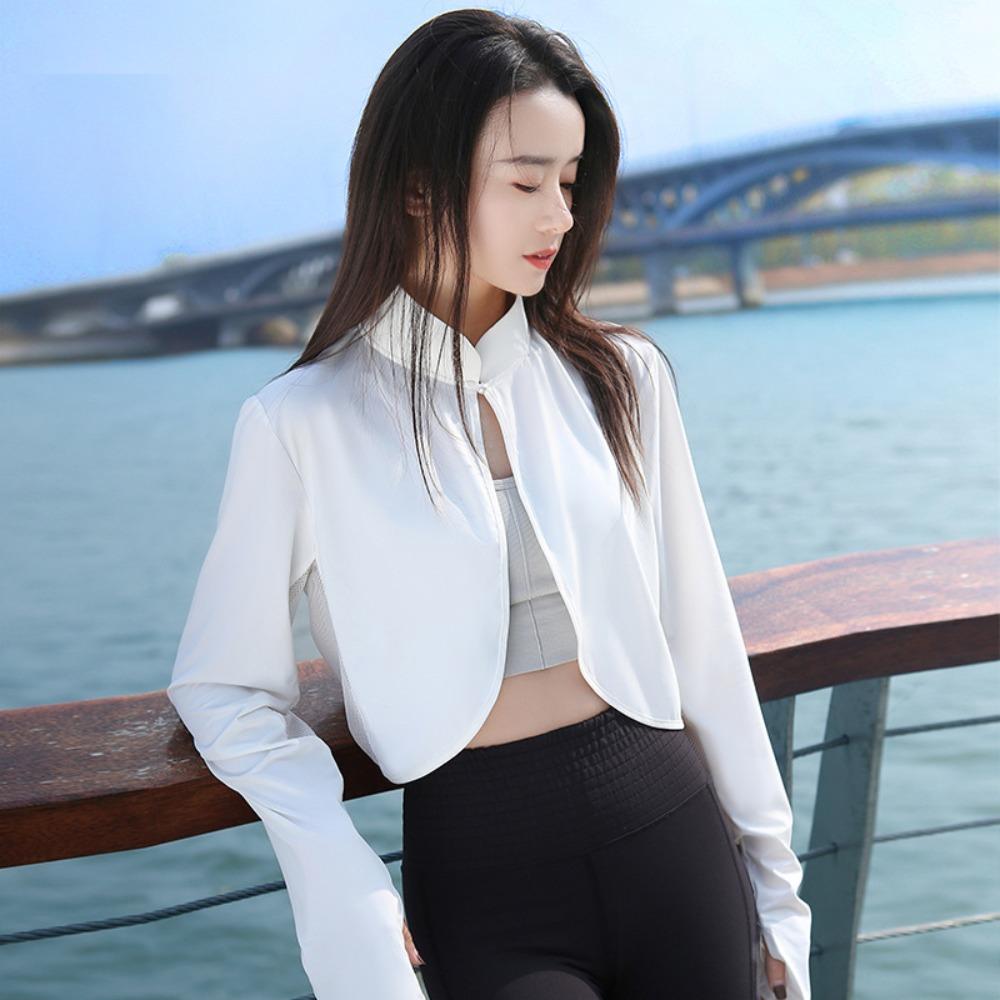 Long Sleeve Sun Protection Clothing Ice Silk Thin Crop Top Sunshade Cloak  Sun Protection