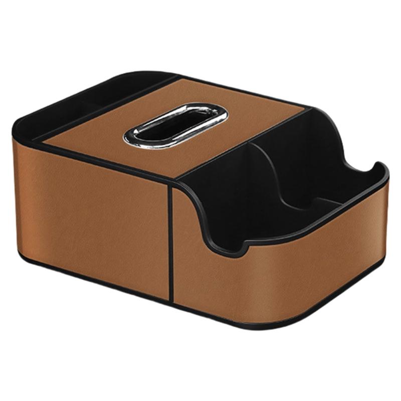 Car Interior Storage Box Leather Organizer Tray Car Center Console Armrest Extra Storage Box Tissue Holder 2 Cup Holders