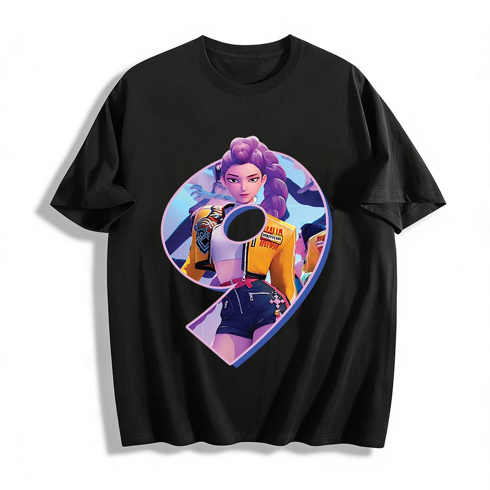 

Anime Purple Hair Cool Girl Number 9 Print T-Shirt Street Trendy Style Loose Casual Top Pure cotton T-shirt XXS