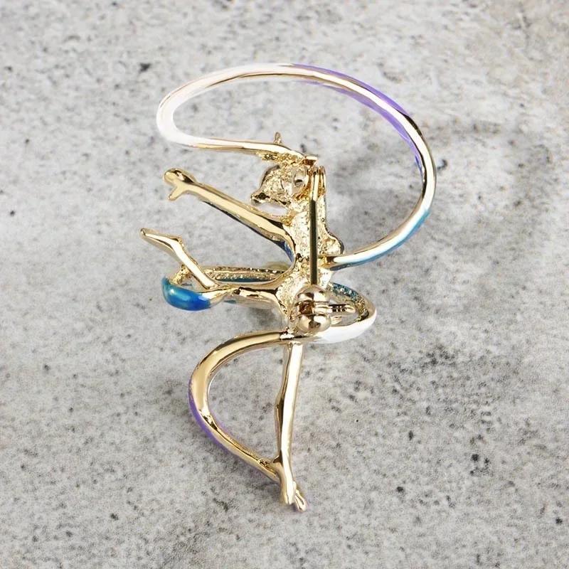 Fashion Rhinestone Enamel Gymnastics Ballet Dancer Brooch Pin For Women Cute Pins Crystal Corsage Brooch Wedding Jewelry Gift