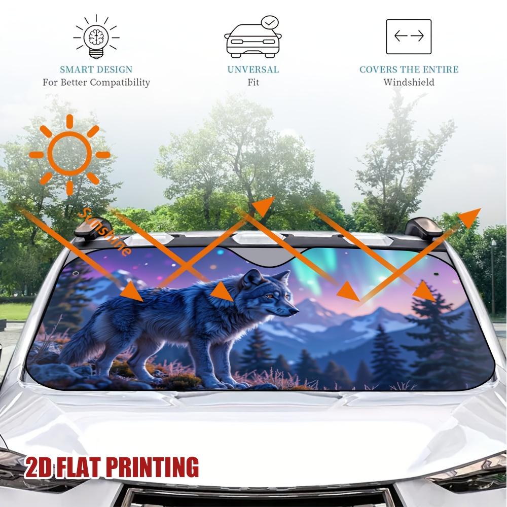 1 Stück buntes Wolfsmuster Windschutzscheiben-Sonnenschutz UV-Strahlen Hitzeschutz Hält Fahrzeug Kühl Einzigartiges Design Passend für Limousinen SUVs Lkw Wohnmobile