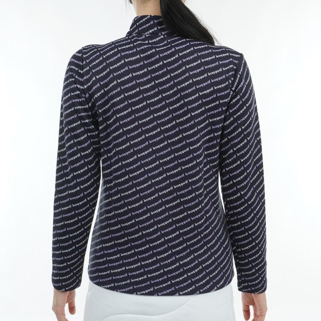 Coq Sportif Half Zip Long Sleeve Shirt Allover Pattern Moisture Absorption Heat UPF50 Golf QGWWJB08 NV00 [Le Golf] [Stretch Forcer] Women's (Navy)
