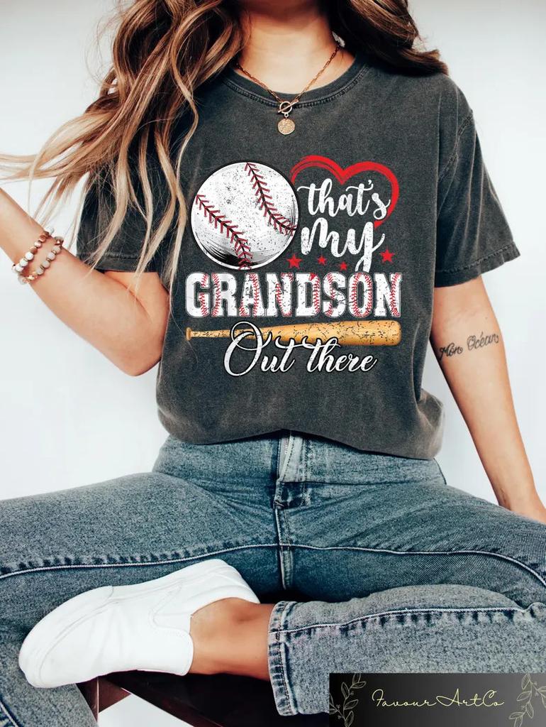 That's My Grandson Out There Shirt Baseball Grandma Gift Fan Graphic Tee