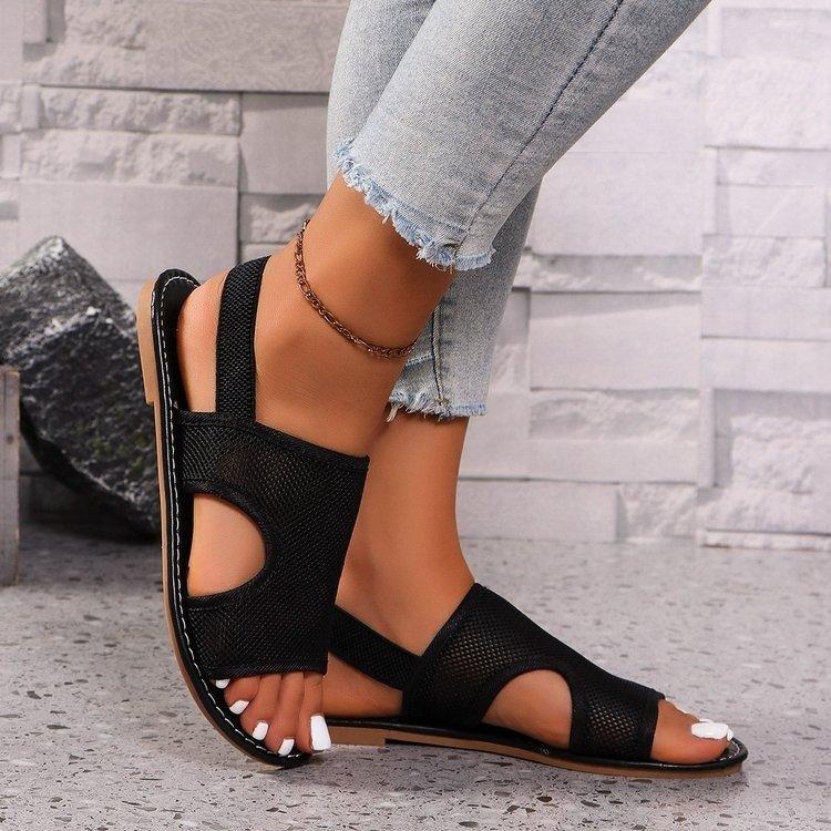 New Summer Flat-Bottomed Breathable Mesh Sandals Women'S Large-Size Casual Beach Cool Slippers Size 43