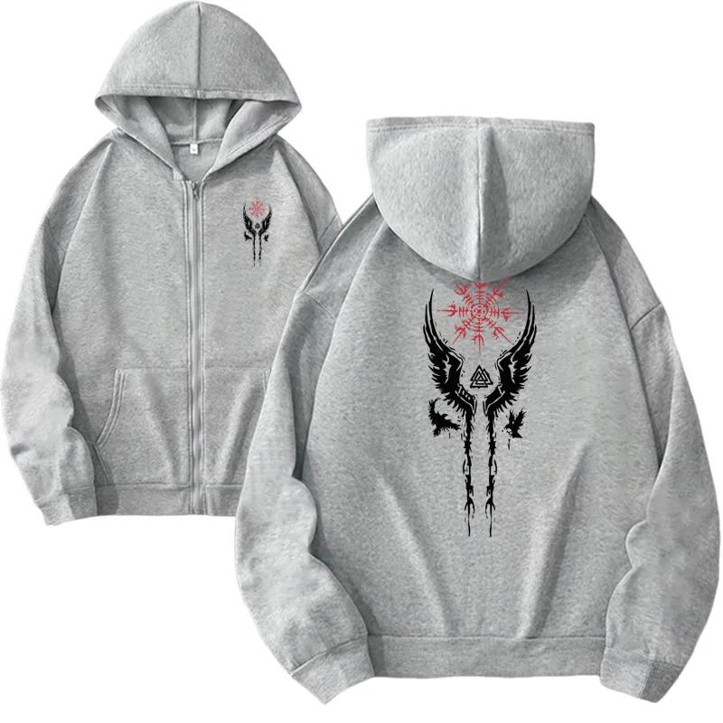 

Womens Ancient Viking Raven Print Hoodie for Woman Autumn Daily Casual Hooded Sweatshirt Dark Gothic Streetwear Coats 3XL