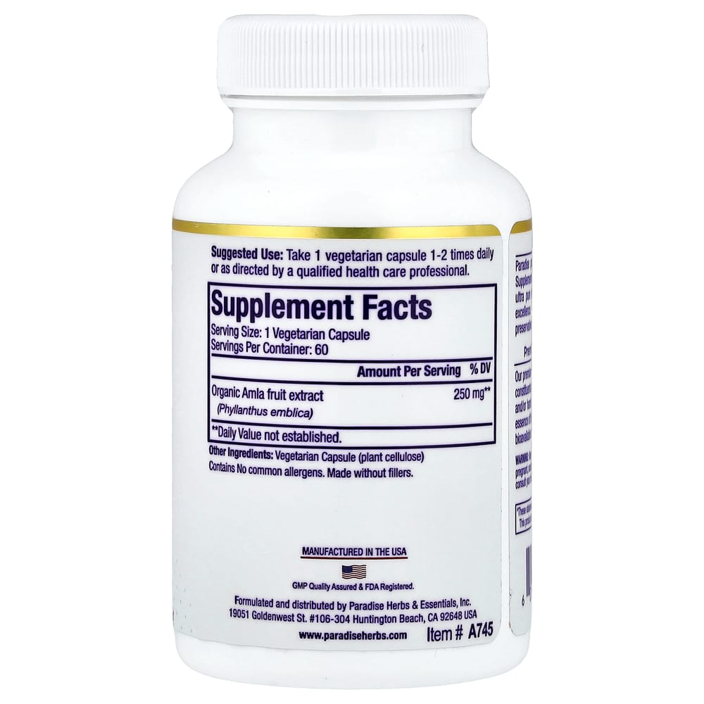Paradise Herbs Amla Extract Veggie Capsules, 60 Count