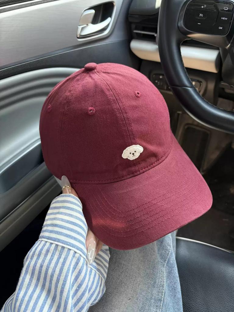 Fashion Hat Japanese retro puppy embroidered baseball cap female travel wide brim couple versatile face small cap shade sun protection