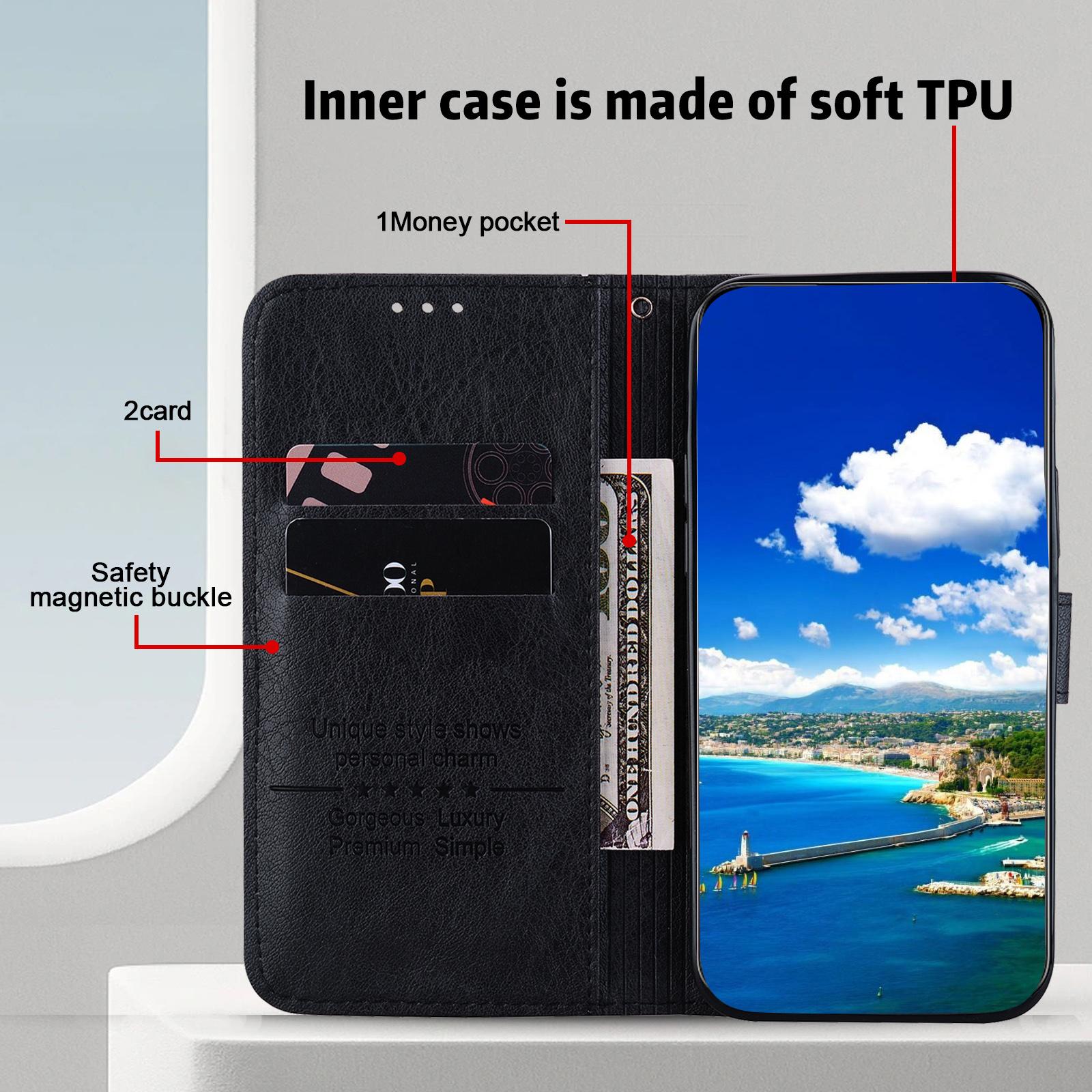 

For Samsung Galaxy A35 5G Cell Phone Case PU Leather+TPU Drop-proof Wallet Cover Black