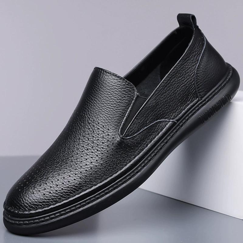 Mens Leather Shoes Slip On Soft Loafers Non Slip Breathable Driving Flats Spring Walking Office Work Shoes Mocassin Homme