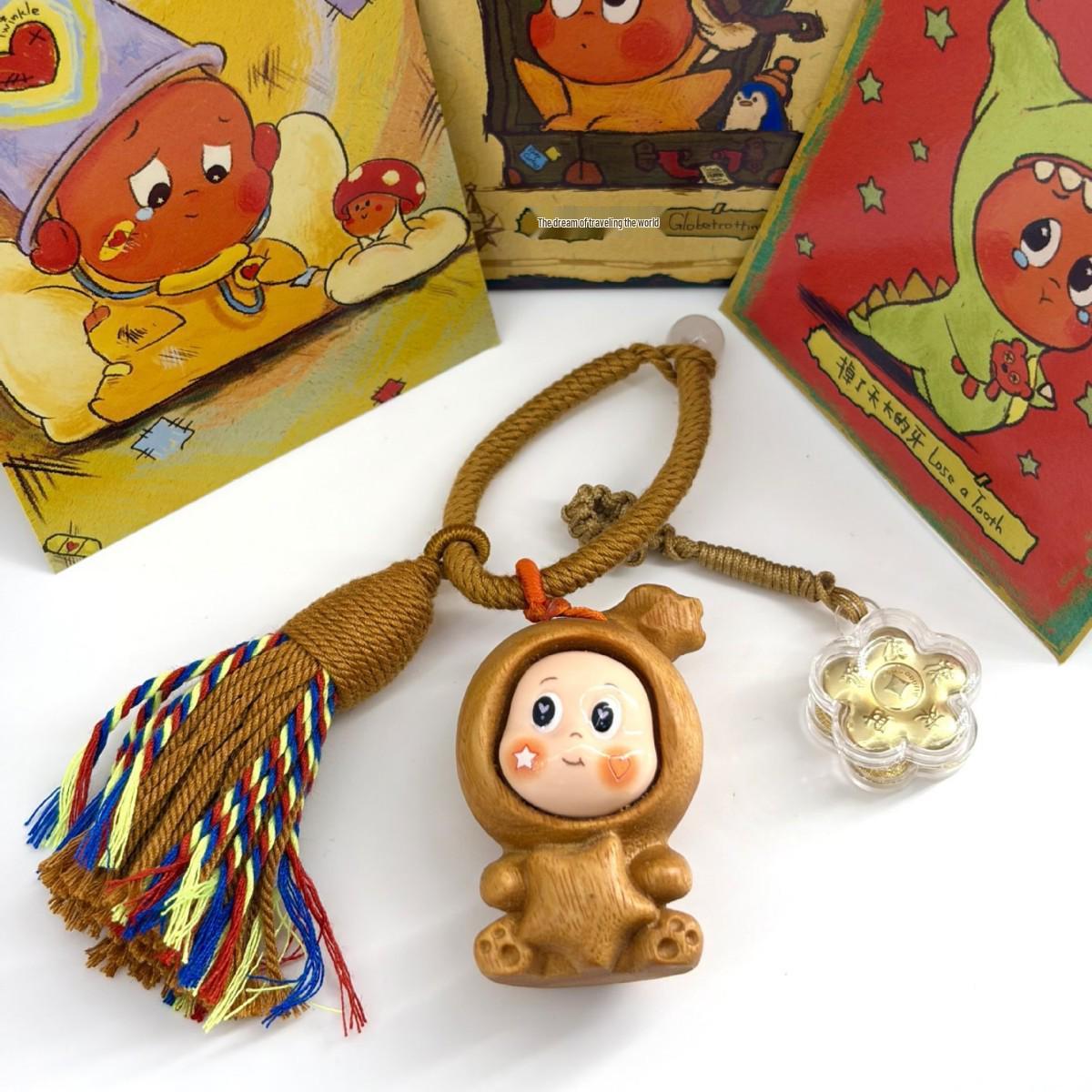 Pure Gold 999 Star Doll Tassel Rotating Keychain Pendant Gift Excluding Gold