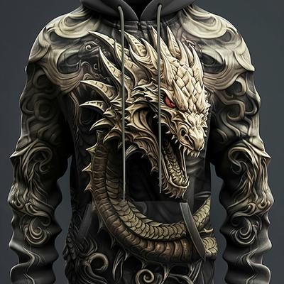 Pánska mikina s kapucňou Plus Size Vibrant 3D Dragon Graphic – pohodlná, farebná a ideálna na jarné a jesenné obdobie