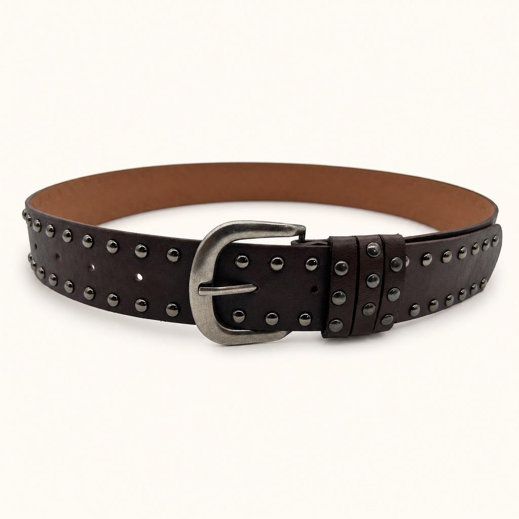 Double Row Rivet Belt Female Punk Style Retro Pin Buckle Belt with Belt