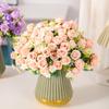 Pink Artificial Rose Bouquet with Greenery, Fake Silk Flowers for Home Wedding Decor