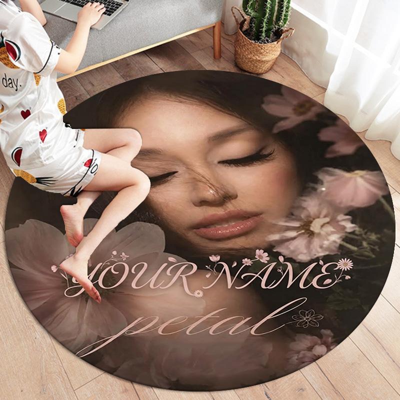 Floral Dreams Custom Name Round Area Rug Carpet Rug For Living Room Bedroom Sofa Playroom Decor Nonslip Floor Mat
