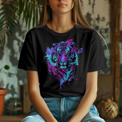 Vibrant Illuminated Colors Tiger Tee, Unisex Bigcat Neon Nature Lover T-shirt