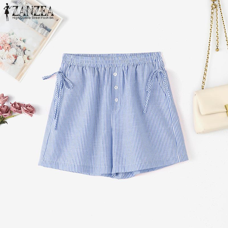 

ZANZEA Women Casual Elastic Waist Loose Summer Stripe Short Pants 4XL синій
