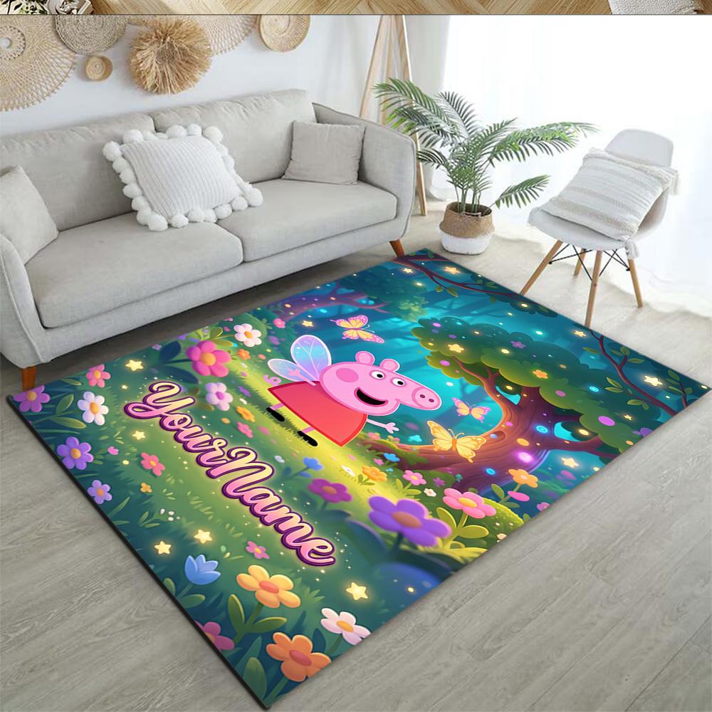 Peppa Pig Customized Name Area Rug Design for Living Rooms Foyer Dormitory Bedrooms Anti-slip Rug Anime Office Decor