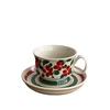 Retro Light Luxury Green Leaf Safflower Holly Coffee Cup Saucer Hand-Painted Medieval Ceramic Cup Flower Afternoon Teacup Set