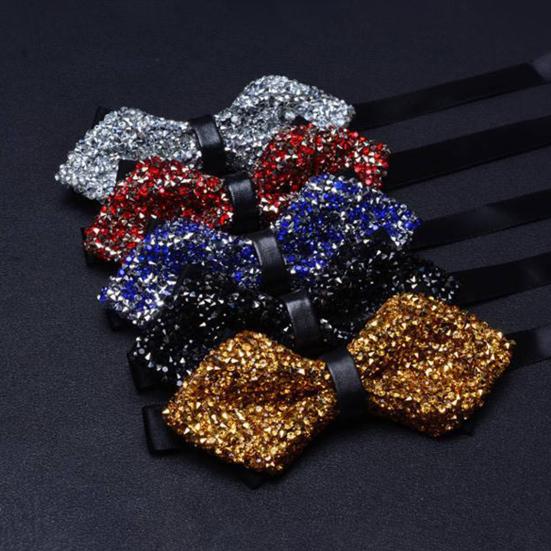 Bow Tie Sparkling Rhinestones Decor Sharp Corner Design Bow Tie Weddings Business Parties Suit Accessories