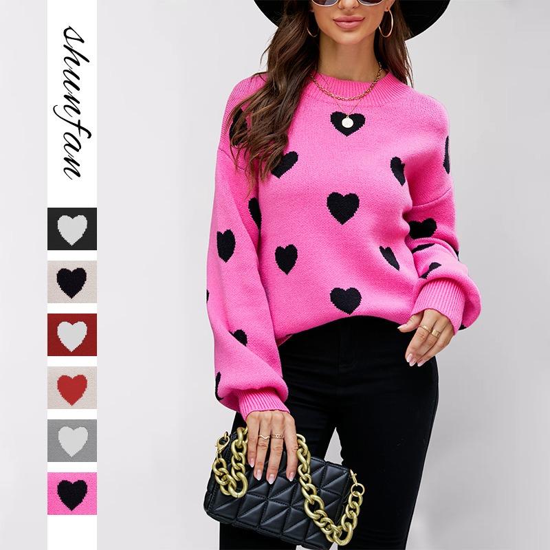 Winter new Valentine's Day love pullover women's knitted sweater women's large size loose sweater women