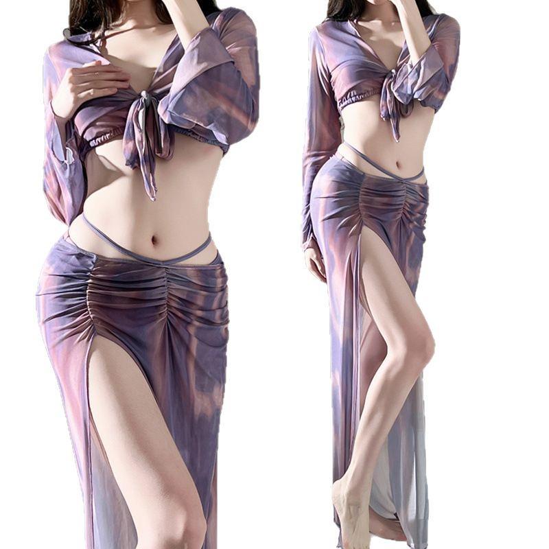Zixuan Changqing Elegant Slim Tulle Long Skirt Swimsuit Set with Sleeves for Women