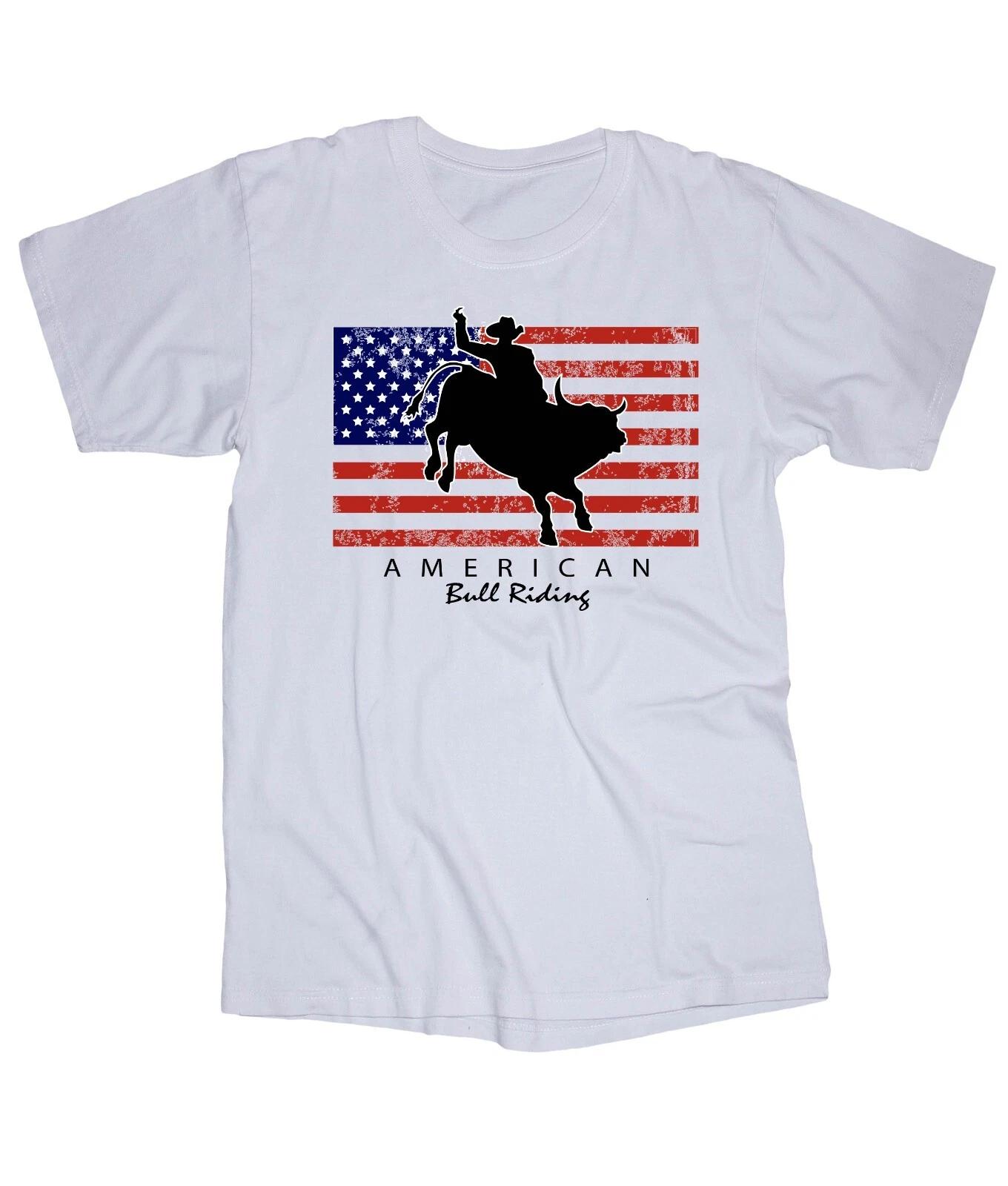 American Bull Riding American Flag Country Rodeo Western white T-shirt 2XL