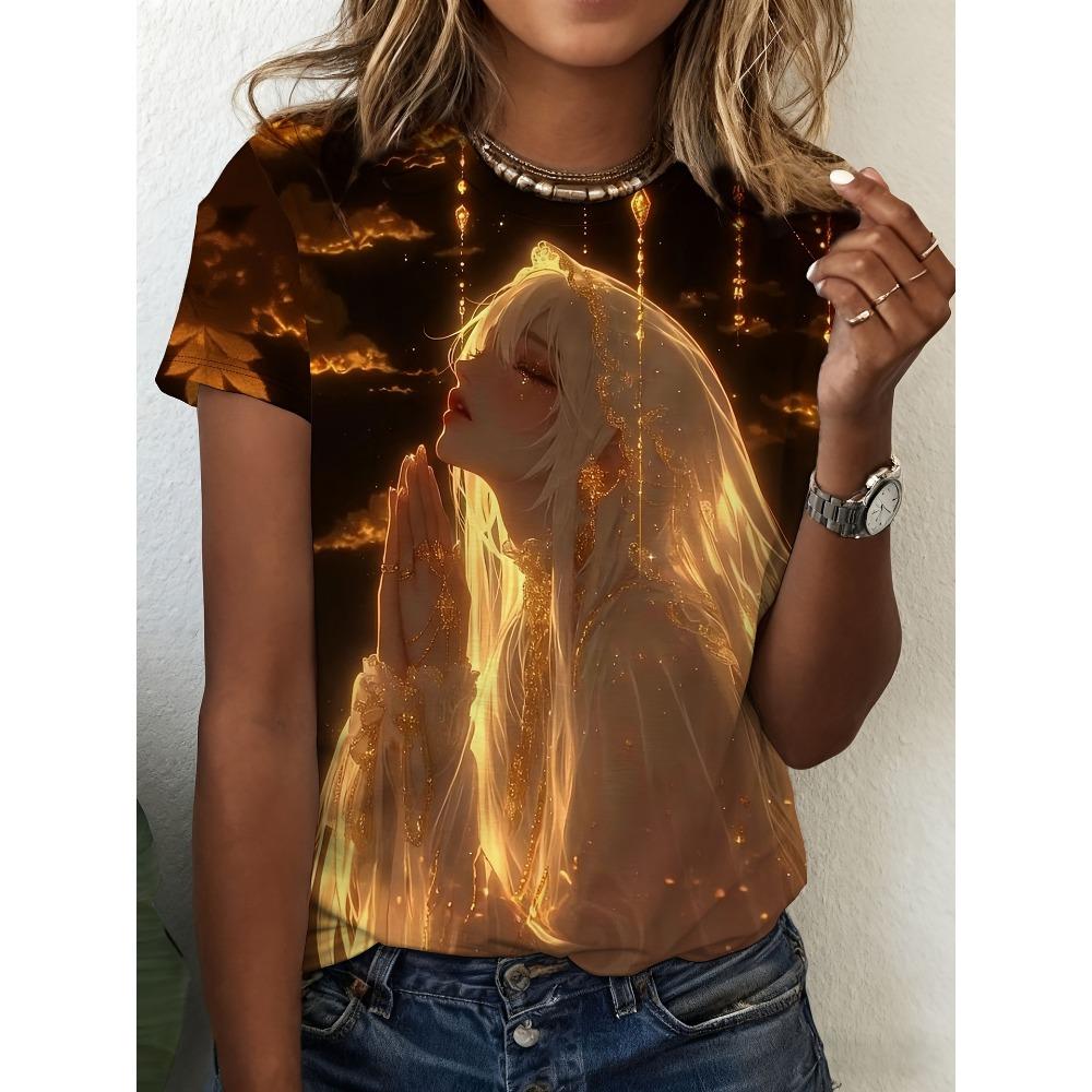 Summer Fashionable Retro Colorful Cartoon 3D Pattern T-shirt Comfortable Oversized Breathable Leisure Versatile Women's T-shirt