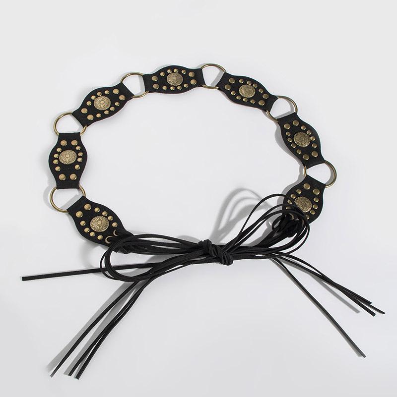 Bohemian Belt Suede Accessories Rivet Tassel Knotted Waist Rope for Women Natural Vacation Style Belt for Women
