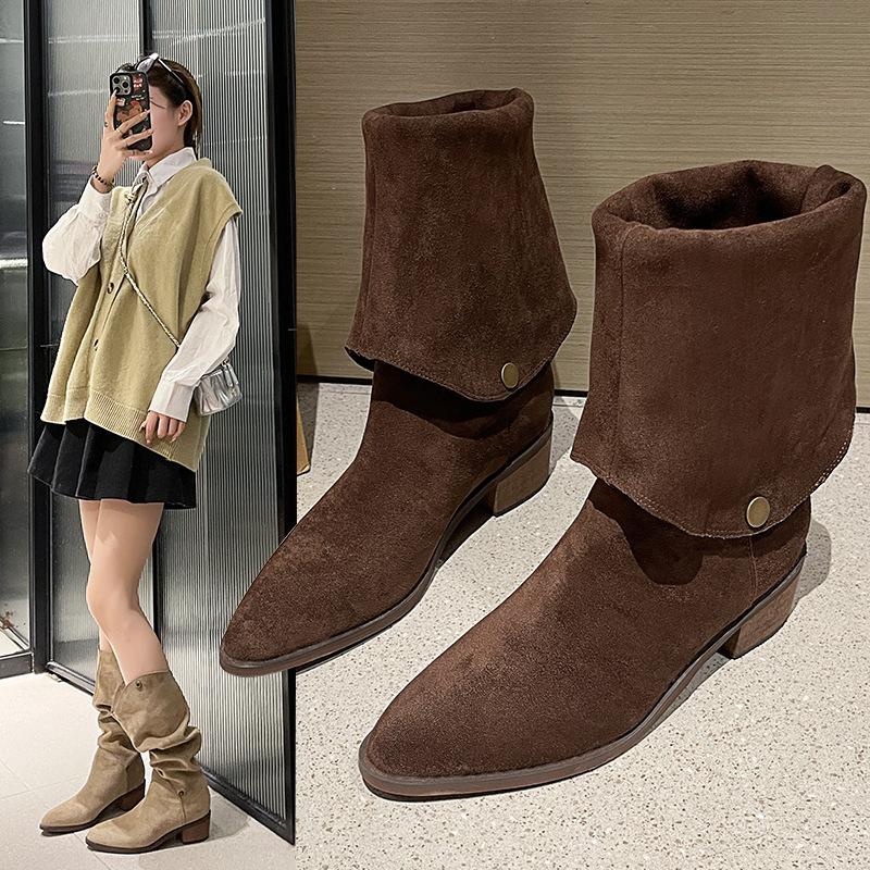 Internet Celebrity Same Fashion Boots Rhinestone Thin Boots Versatile Niche Single Boots Explosion Retro Style Pure Desire Spice Girl Style