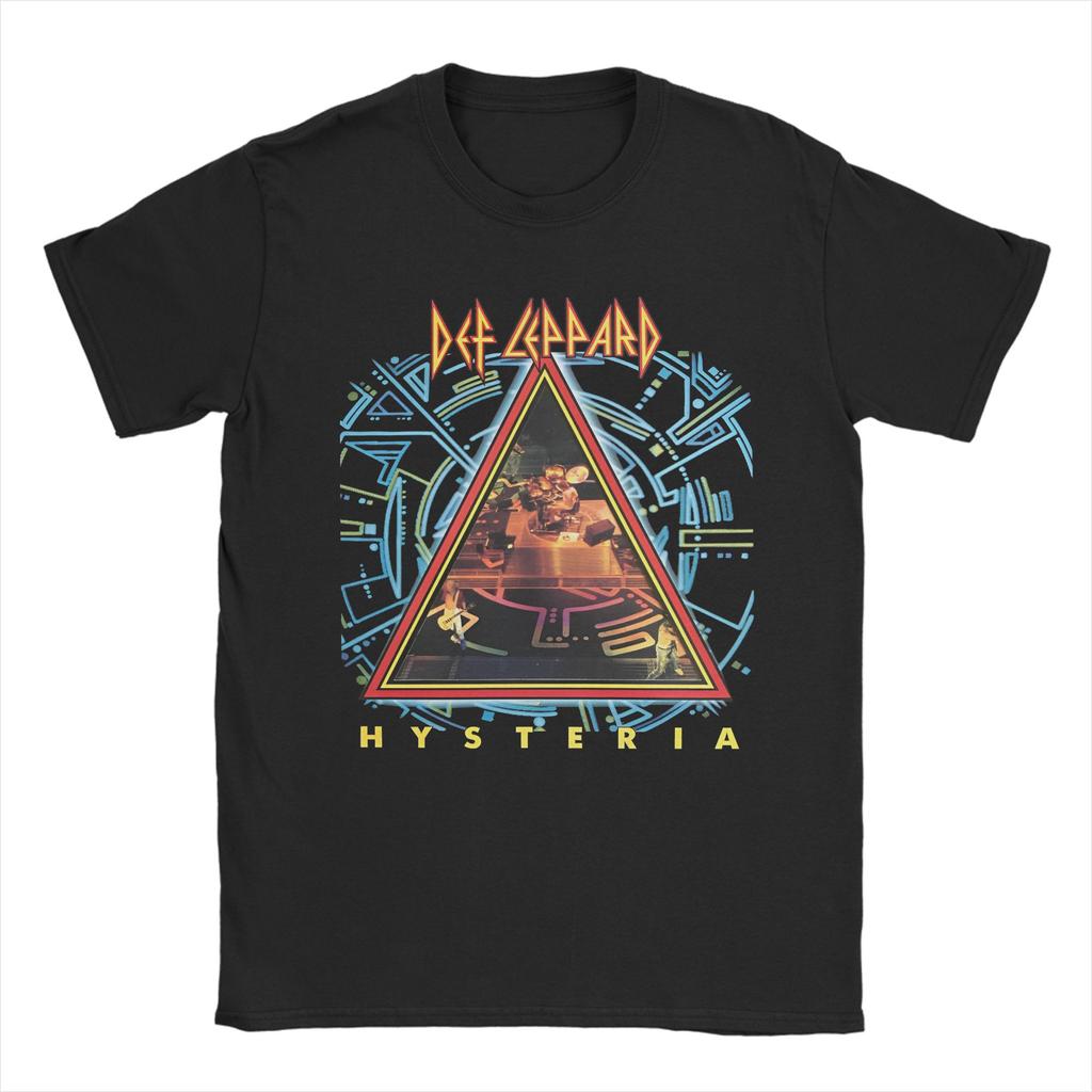 Def Leppard Hysteria TShirt for Men  Casual Pure Cotton Tee Shirt Crewneck Short Sleeve T Shirts Gift Clothing