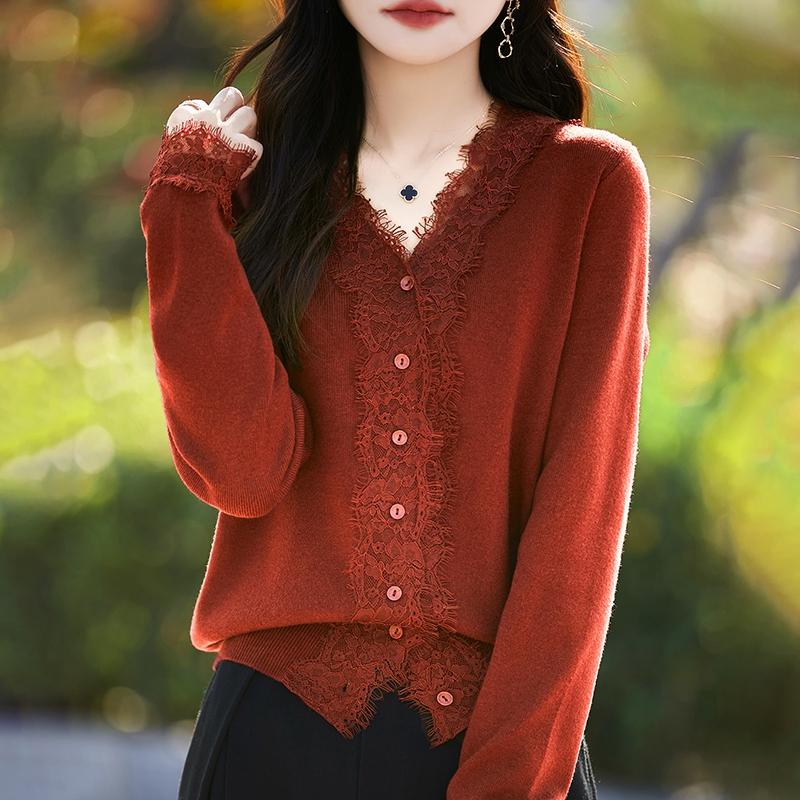 Women's Wool Sweater Qinghe Cashmere 50% Silk 50% Wool Autumn and Winter Wool Cardigan Soft and Warm