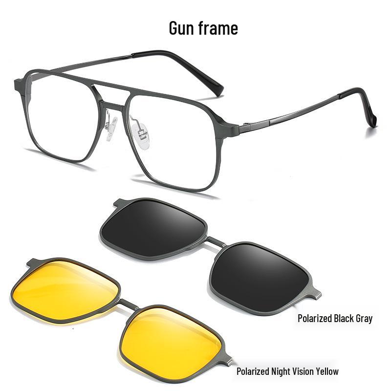 Polarized Night Vision UV-Blocking Magnetic Clip-On Sunglasses - Model 8601 Metal Frame for Myopia Glasses