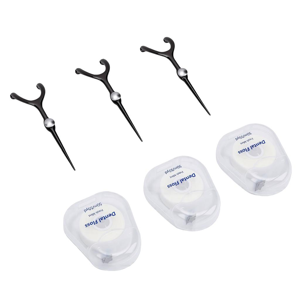 3pcs Metal Floss Tool 360 Degree All Round Cleaning Detachable Portable Reusable Floss Picks for Home Travel Black
