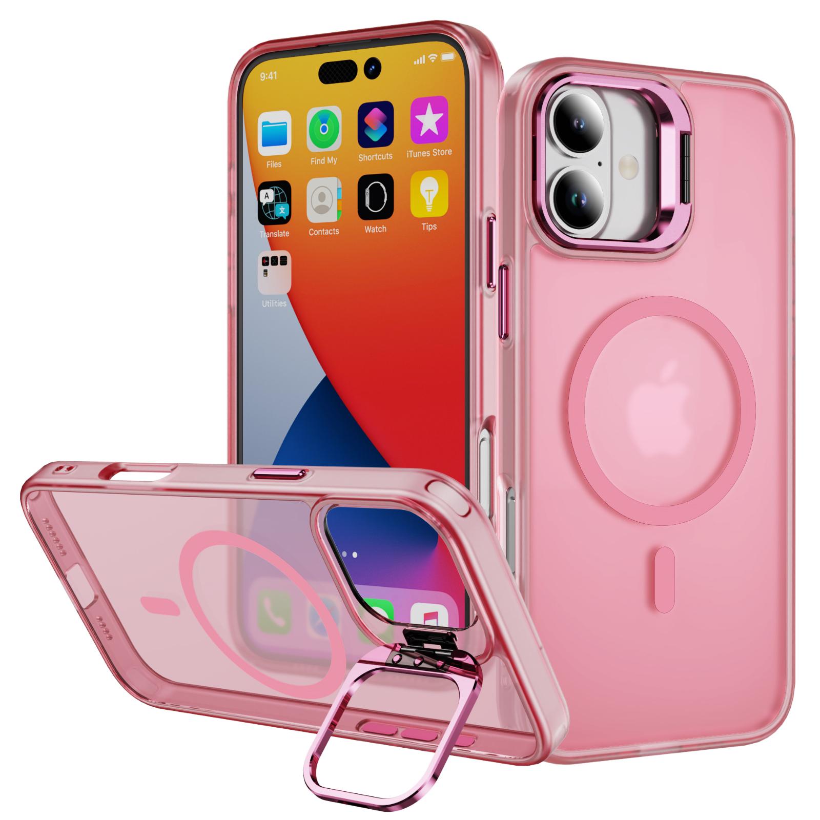 

Магнитный чехол для iPhone 17 с подставкой для объектива, чехол для телефона из ПК+ТПУ с покрытием, приятным на ощупь Transparent Pink