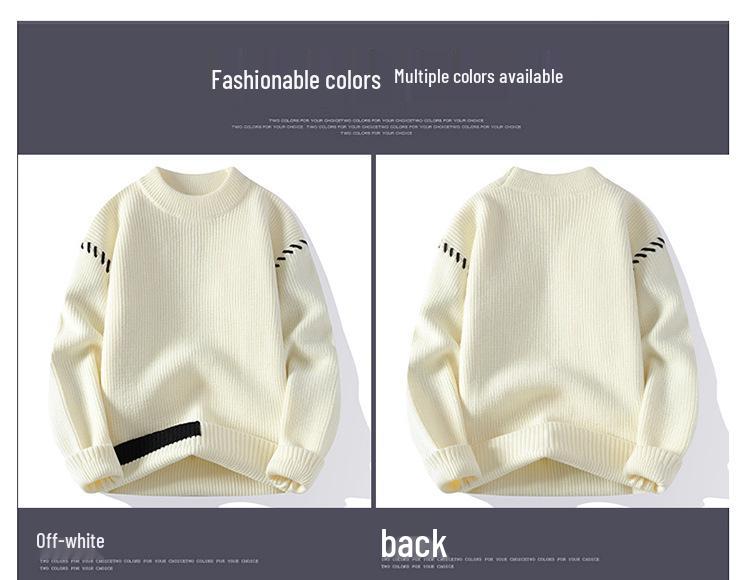 Men's Thickened Red Sweater for Autumn/Winter - Warm, Knitted, Round Neck, Trendy Base Layer