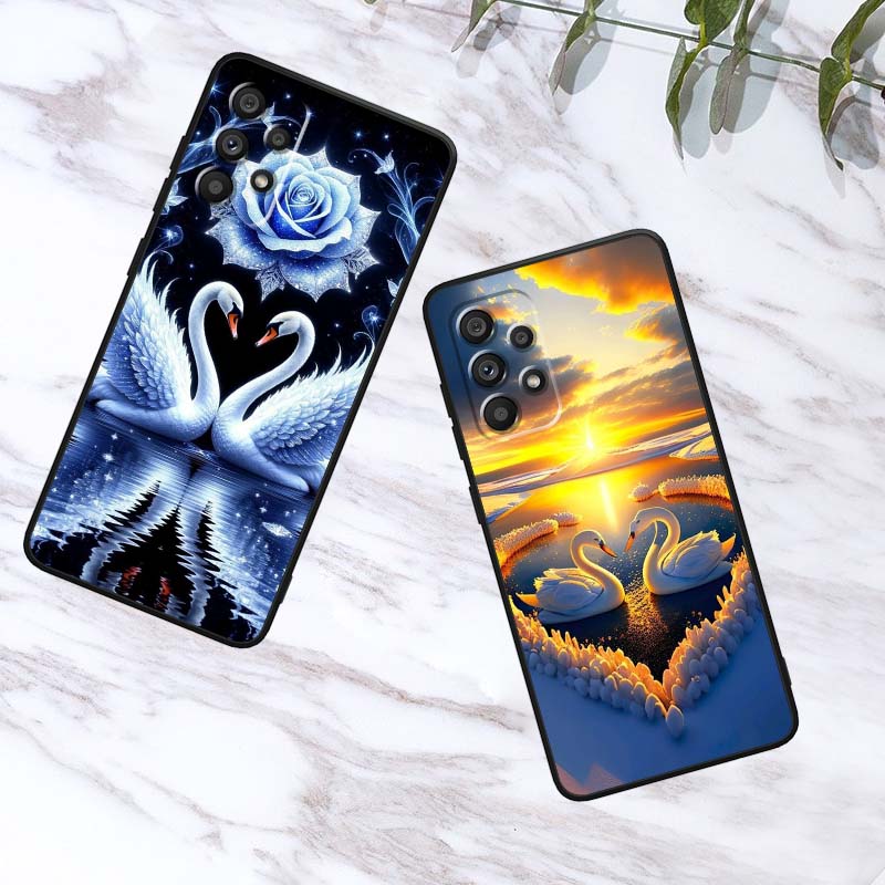 Cartoon Anime Entenmuster für Samsung A41 A35 A34 A33 A32 A25 A24 A23 A21s A06 A05 A04 A03 Note 10 20 Ultra 5G Schwarze Handyhülle