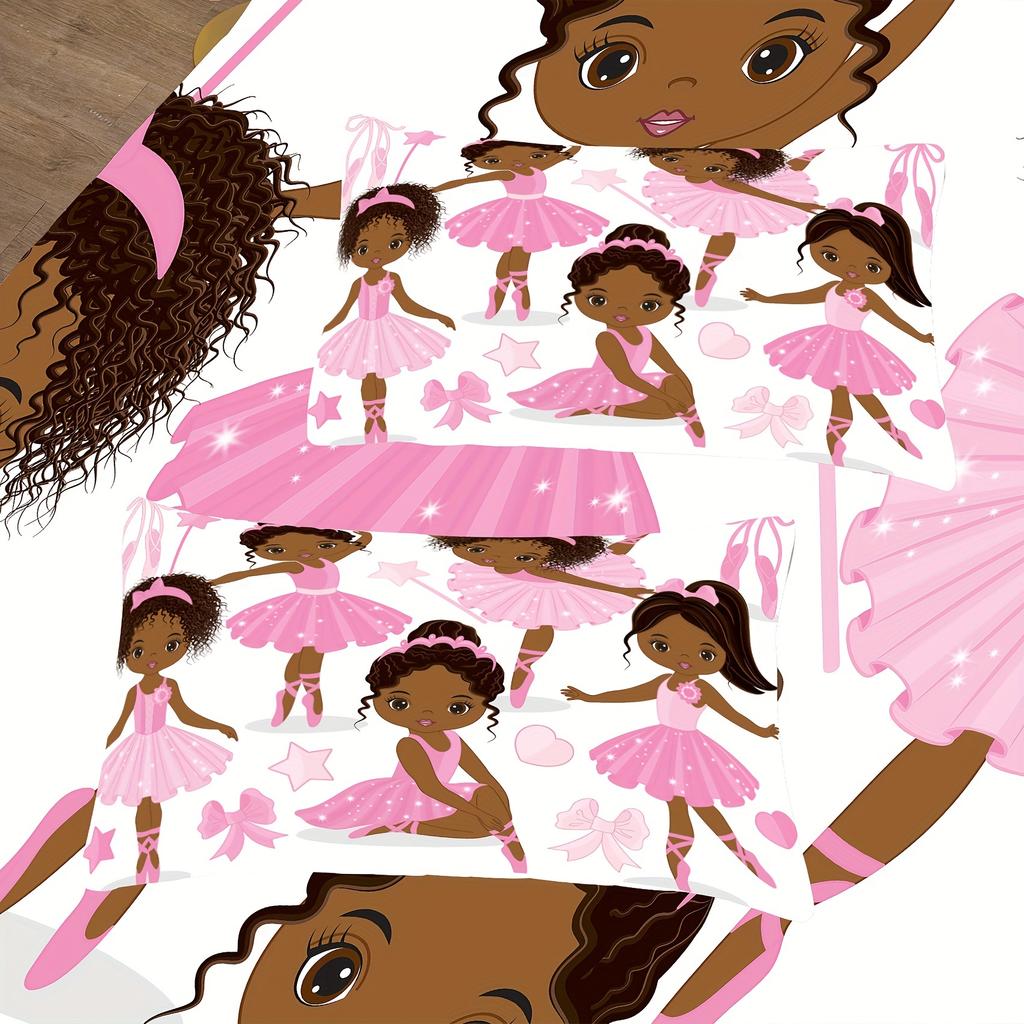 Ballet-Themed Cartoon Pink Flower Bedding Set For Little Girls, Featuring Washable Ultra-Fine Microfiber Duvet Cover Set