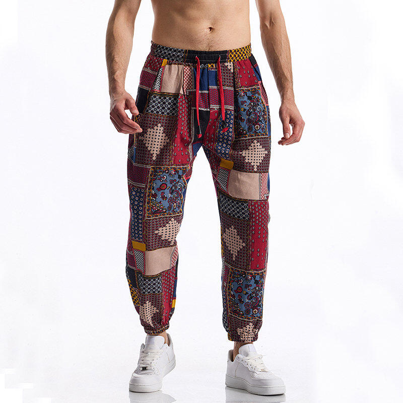 Herren Freizeithose Sommer und Herbst Lebhaftes Patchwork Bedruckte Kordelzughose Elastischer Bund mit Kordelzug Modisch und Bequem