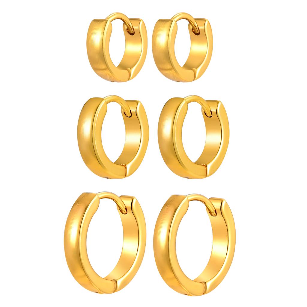 3pcs C-shaped Hoop Earrings for Women,Gold Plated Stainless Steel Earrings,High Polish Geometric Jewelry Gifts