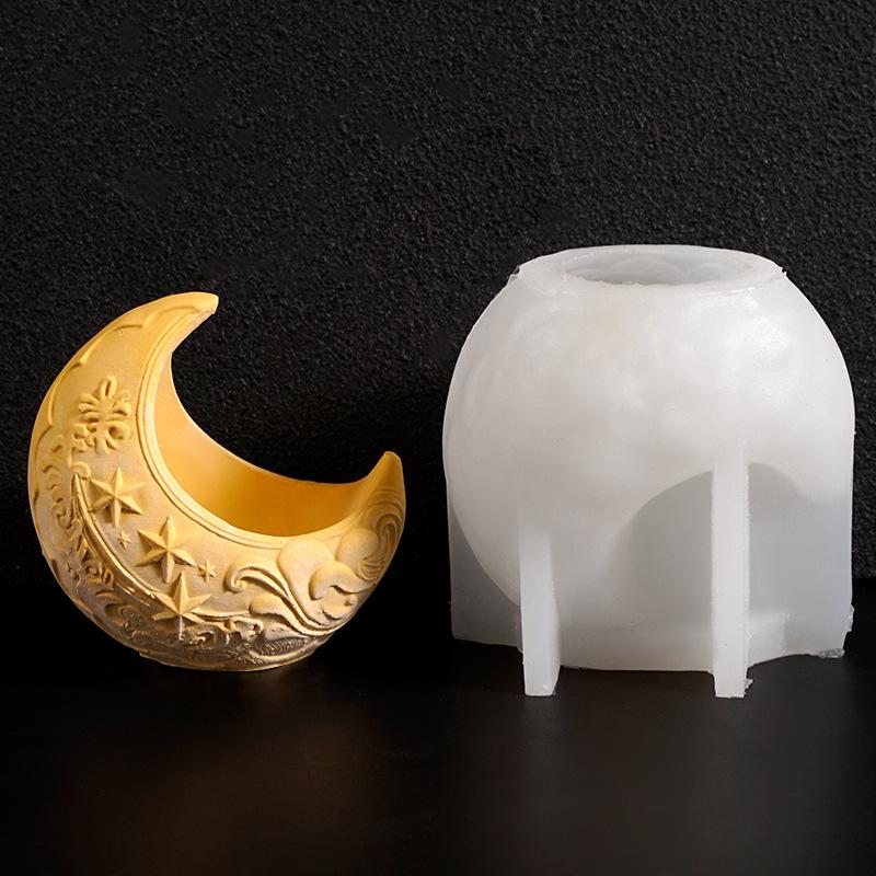 Wave Plaster Flower Pot White Half Moon Silicone Mold Embossed Mold Multifunctional Star Candle Cup For Candle Making Gardening