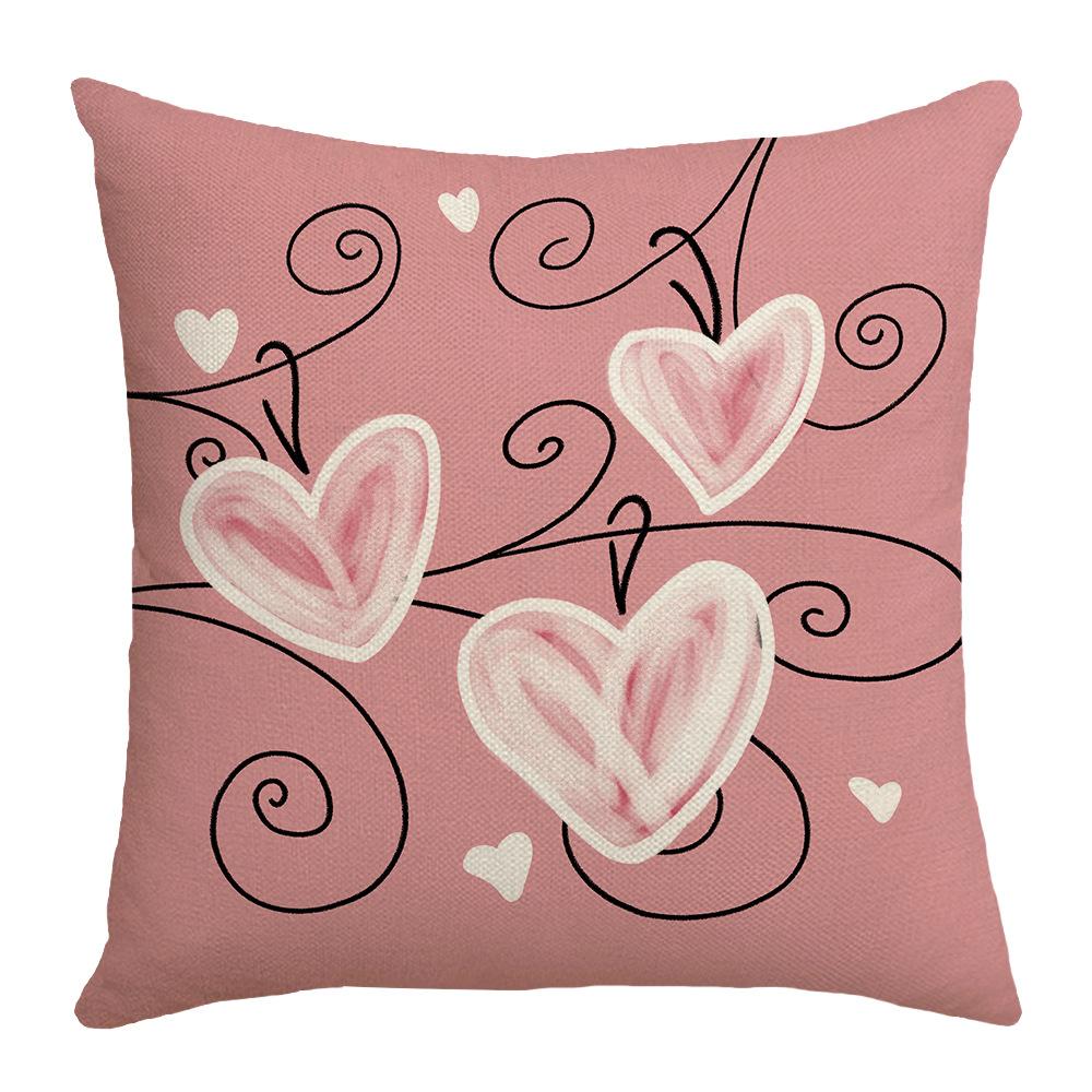 New Valentine's Day Pillow Case Pink Love Linen Print Couple Home Living Room Sofa Cushion Pillow