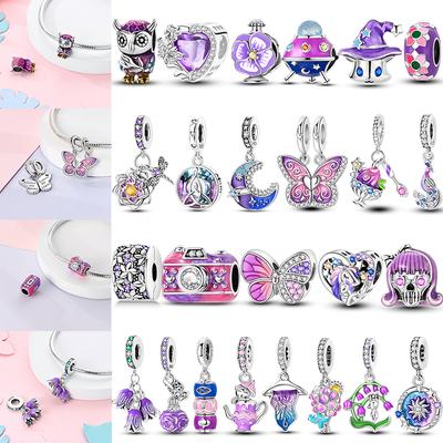925 Silver Purple Series Butterfly Aries Gemini Safety Chains Fit Bracelet DIY Jewelry Making Gift For Women