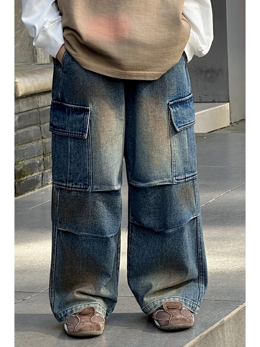 

Модні джинси широкого крою для хлопчиків 2025 - Осінні круті дитячі штани в американському робочому стилі 130cm синій