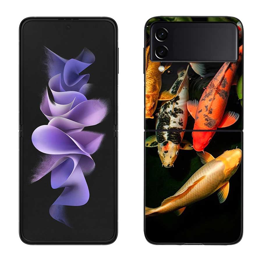 High End Ornamental Fish and Koi Carp Phone Case For Samsung Z Flip 7 6 5G Galaxy Z Flip 5 4 3 Black Hard Cell Cover Luxury PC