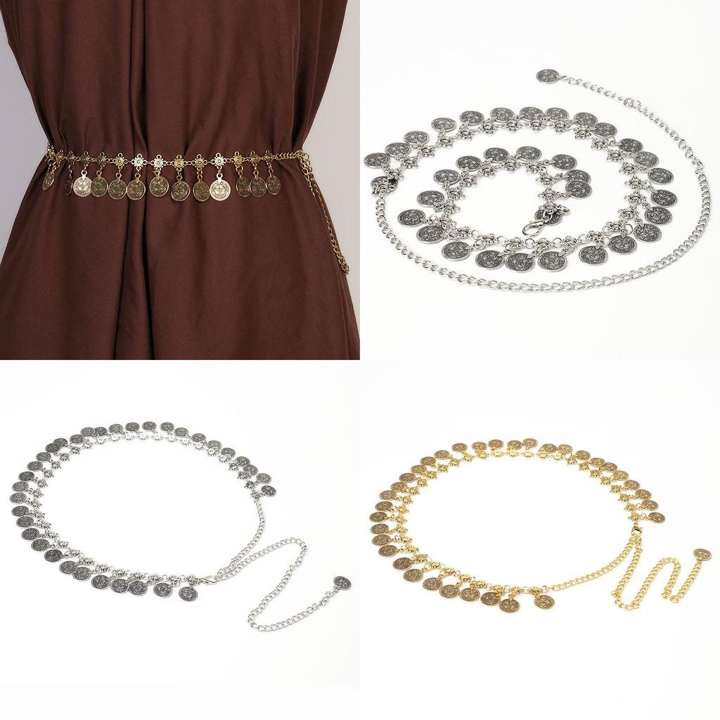 Style Metal Waist Belt With Coin Pendant And Hook Closure For Womens Fashion