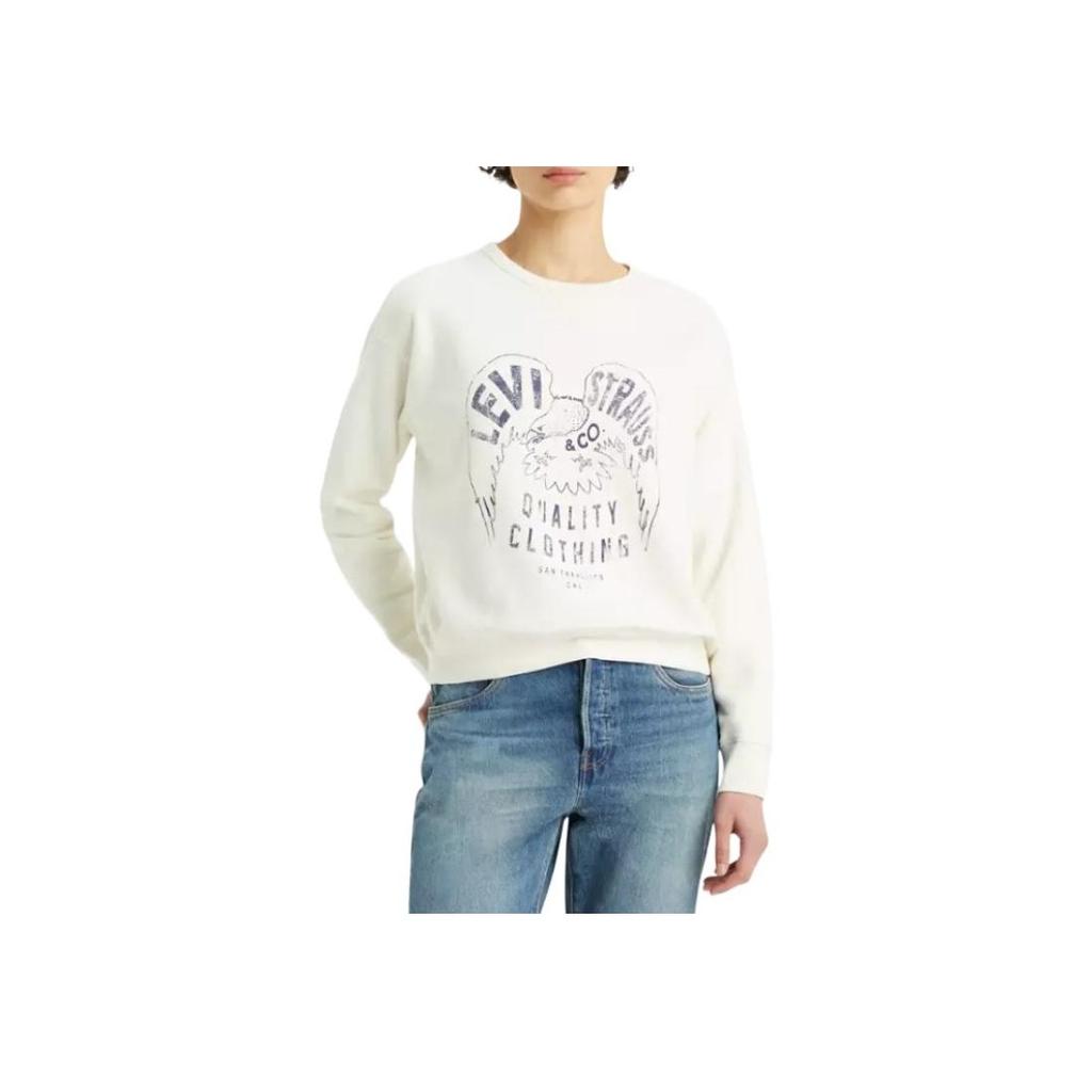 Levis Crew Neck Pullover Logo Embroidery Print Long Sleeve Sweatshirt Women Sweatshirt White A7288-0012
