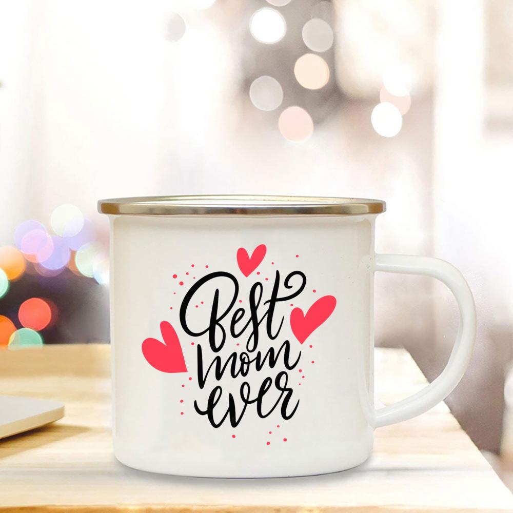 Emaille-Tassen „Best Mom Ever“ – Muttertagsgeschenk für Mama, Geburtstagsgeschenke für Mama, Tasse „Best Mom Ever“ – Kaffee-/Teetassen für Mama, Trinkbecher für Mutter