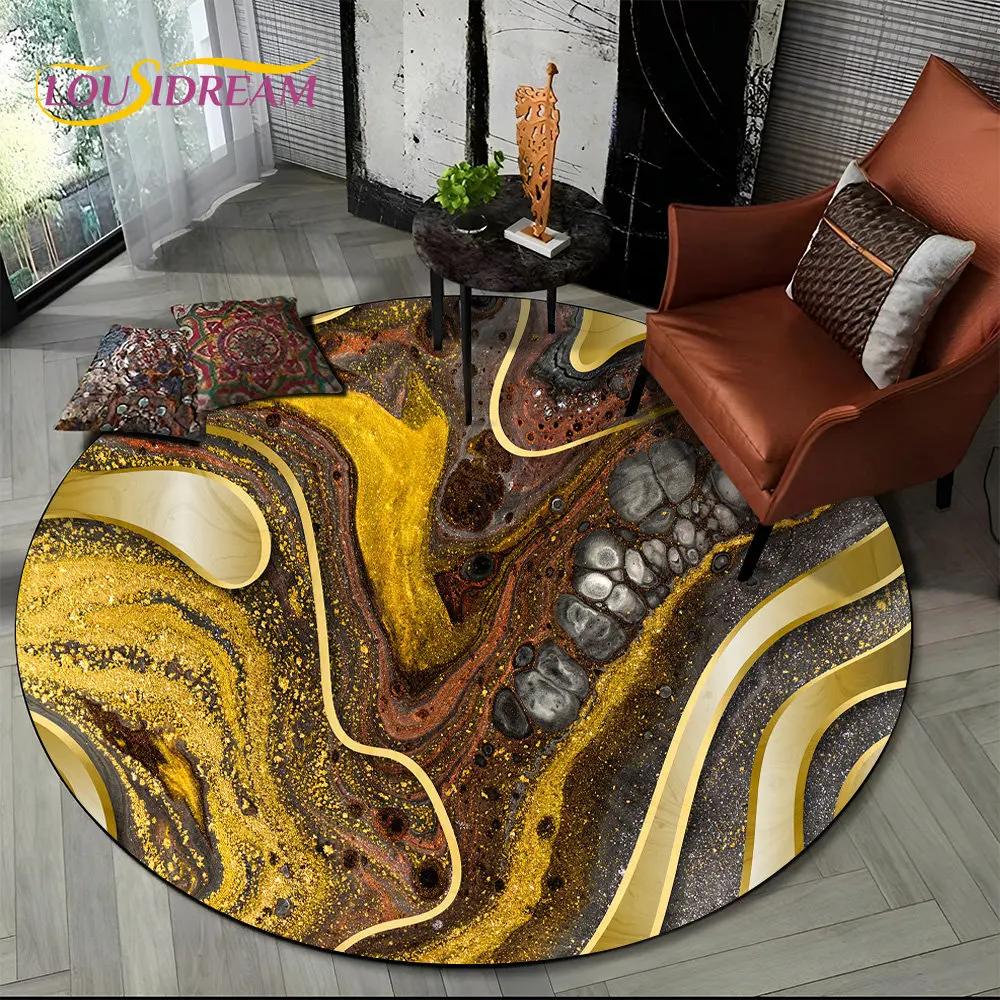 HD Colour Gold Nordic Marble Splendid Round Area Rug,Carpet for Living Room Bedroom Sofa Playroom Decor,kids Non Slip Floor Mat