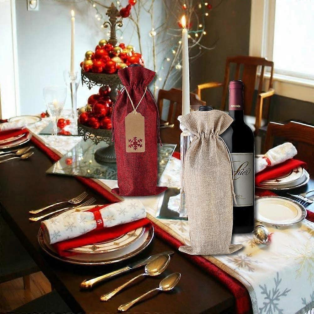 Burlap Wine Gift Bags, 24 Pcs Jute Drawstring Wine Bottle Covers with Ropes and Tags for Christmas